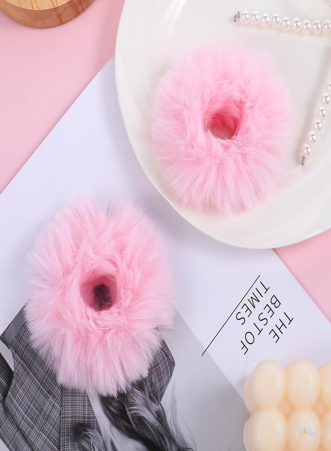 Apausvcm 2 Pcs Pink Pom Pom Hair Tie, Fuzzy Furry Faux Rabbit Fur Scrunchies Baby Hair Ties Ponytail Holders Pom Hair Accessories for Girls Women (Pink) - Image 4